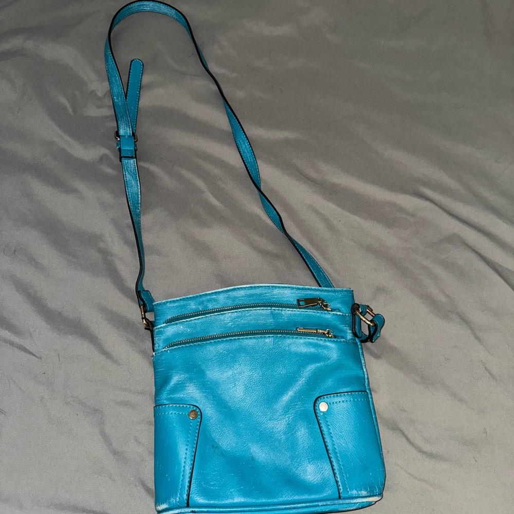 Blue Leather Crossbody Bag